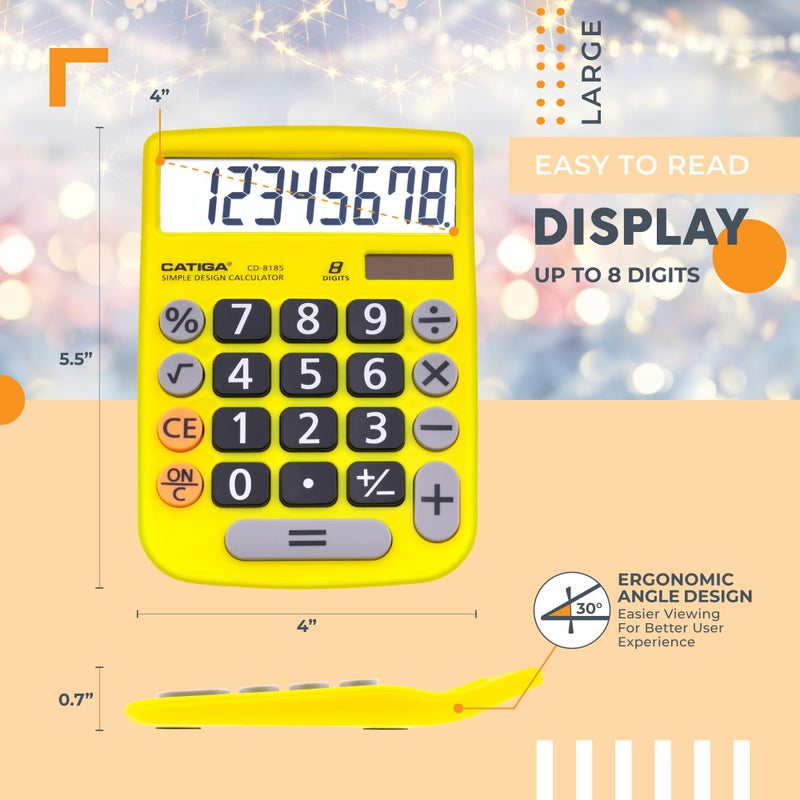 CATIGA Desktop Calculator 8 Digit with Solar Power and LCD Display, Big Buttons, for Home, Office, School, Class and Business, 4 Function Small Basic Calculators for Desk, CD-8185 - Image 4